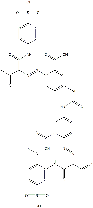 5-[[3-Carboxy-4-[1-[(2-methoxy-5-sulfophenyl)aminocarbonyl]-2-oxopropylazo]phenyl]aminocarbonylamino]-2-[2-oxo-1-[(4-sulfophenyl)aminocarbonyl]propylazo]benzoic acid,,结构式