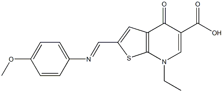 2-[(4-Methoxyphenyl)iminomethyl]-4,7-dihydro-7-ethyl-4-oxothieno[2,3-b]pyridine-5-carboxylic acid Struktur