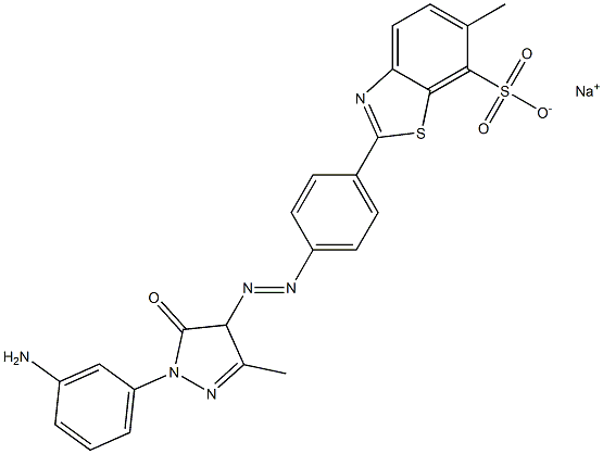 2-[4-[[1-(3-アミノフェニル)-5-オキソ-4,5-ジヒドロ-3-メチル-1H-ピラゾール-4-イル]アゾ]フェニル]-6-メチルベンゾチアゾール-7-スルホン酸ナトリウム 化学構造式