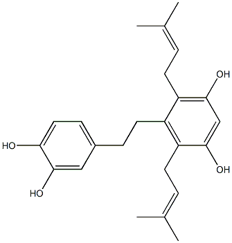 4,6-ビス(3-メチル-2-ブテニル)-5-(3,4-ジヒドロキシフェネチル)-1,3-ベンゼンジオール 化学構造式