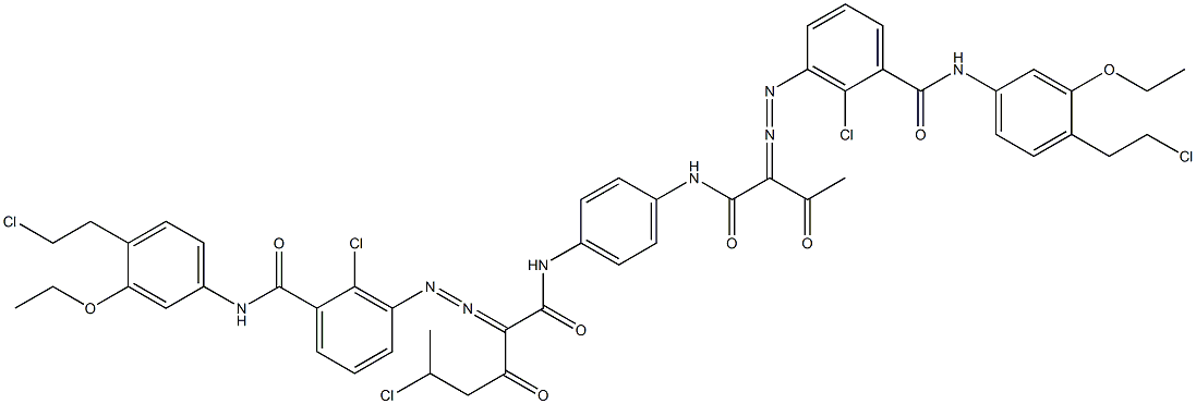 3,3'-[2-(1-Chloroethyl)-1,4-phenylenebis[iminocarbonyl(acetylmethylene)azo]]bis[N-[4-(2-chloroethyl)-3-ethoxyphenyl]-2-chlorobenzamide],,结构式