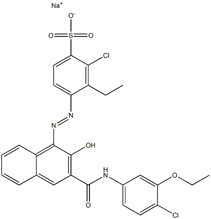 2-Chloro-3-ethyl-4-[[3-[[(4-chloro-3-ethoxyphenyl)amino]carbonyl]-2-hydroxy-1-naphtyl]azo]benzenesulfonic acid sodium salt Struktur