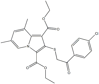 2-[2-(4-Chlorophenyl)-2-oxoethylthio]-6,8-dimethylindolizine-1,3-dicarboxylic acid diethyl ester,,结构式