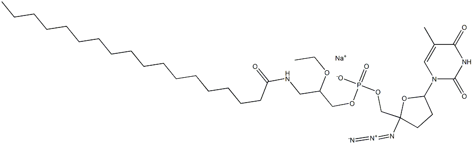 [[[2-Azidotetrahydro-5-[(1,2,3,4-tetrahydro-5-methyl-2,4-dioxopyrimidin)-1-yl]furan]-2-yl]methoxy](2-ethoxy-3-octadecanoylaminopropoxy)phosphinic acid sodium salt Structure