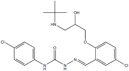 1-[5-クロロ-2-[2-ヒドロキシ-3-(tert-ブチルアミノ)プロポキシ]ベンジリデン]-4-(4-クロロフェニル)セミカルバジド 化学構造式