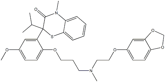 2-[2-[3-[N-[2-(1,3-Benzodioxol-5-yloxy)ethyl]methylamino]propyloxy]-5-methoxyphenyl]-2-isopropyl-4-methyl-4H-1,4-benzothiazin-3(2H)-one 结构式