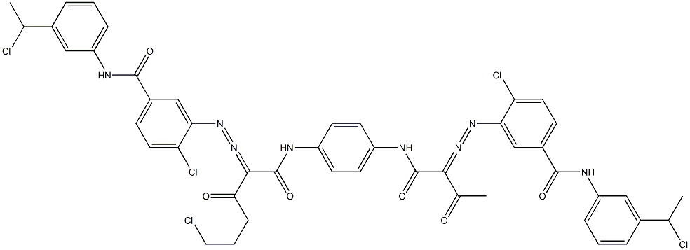 3,3'-[2-(2-Chloroethyl)-1,4-phenylenebis[iminocarbonyl(acetylmethylene)azo]]bis[N-[3-(1-chloroethyl)phenyl]-4-chlorobenzamide],,结构式