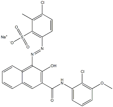 3-Chloro-2-methyl-6-[[3-[[(2-chloro-3-methoxyphenyl)amino]carbonyl]-2-hydroxy-1-naphtyl]azo]benzenesulfonic acid sodium salt Structure