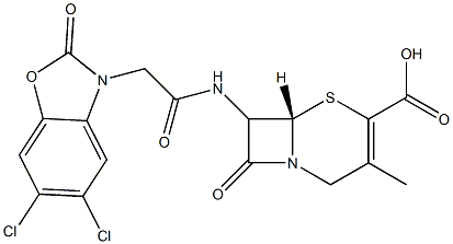 7-[[[(2,3-Dihydro-2-oxo-5,6-dichlorobenzoxazol)-3-yl]acetyl]amino]-3-methylcepham-3-ene-4-carboxylic acid Struktur