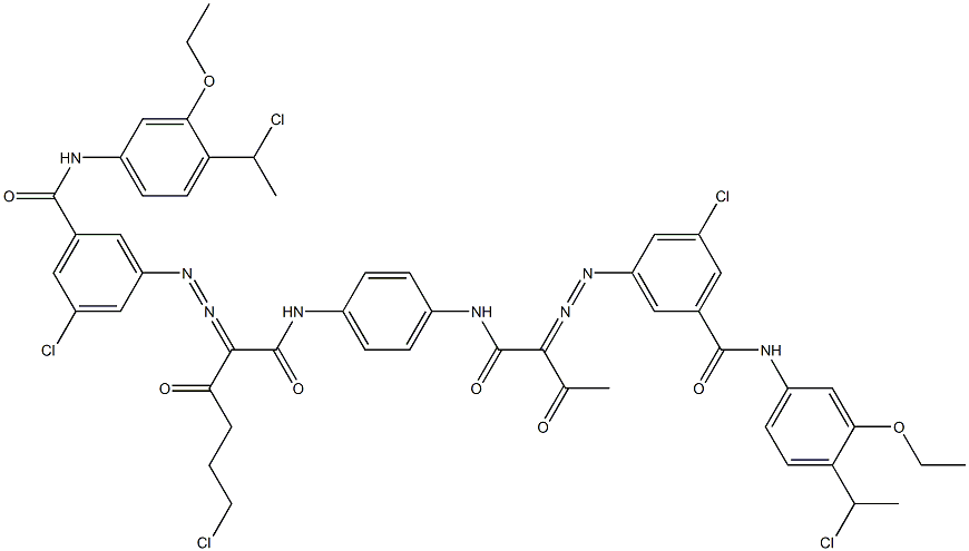 3,3'-[2-(2-Chloroethyl)-1,4-phenylenebis[iminocarbonyl(acetylmethylene)azo]]bis[N-[4-(1-chloroethyl)-3-ethoxyphenyl]-5-chlorobenzamide],,结构式