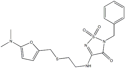 2,3-ジヒドロ-3-オキソ-2-ベンジル-4-[[2-[[5-(ジメチルアミノ)フラン-2-イル]メチルチオ]エチル]アミノ]-1,2,5-チアジアゾール1,1-ジオキシド 化学構造式