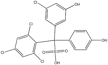 (3-クロロ-5-ヒドロキシフェニル)(2,4,6-トリクロロフェニル)(4-ヒドロキシフェニル)メタンスルホン酸 化学構造式