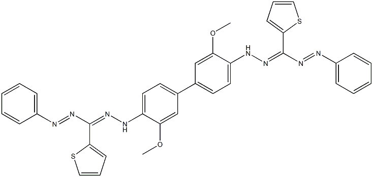 1,1'-(3,3'-ジメトキシビフェニル-4,4'-ジイル)ビス[3-(2-チエニル)-5-フェニルホルマザン] 化学構造式