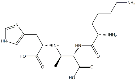 (2S,3R)-2-[(L-リシル)アミノ]-3-[[(1S)-2-(1H-イミダゾール-4-イル)-1-カルボキシエチル]アミノ]酪酸 化学構造式