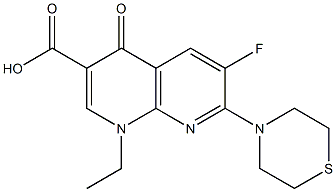 1-エチル-1,4-ジヒドロ-6-フルオロ-7-[(テトラヒドロ-4H-1,4-チアジン)-4-イル]-4-オキソ-1,8-ナフチリジン-3-カルボン酸 化学構造式