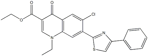 1,4-Dihydro-1-ethyl-4-oxo-6-chloro-7-(4-phenylthiazol-2-yl)quinoline-3-carboxylic acid ethyl ester 结构式