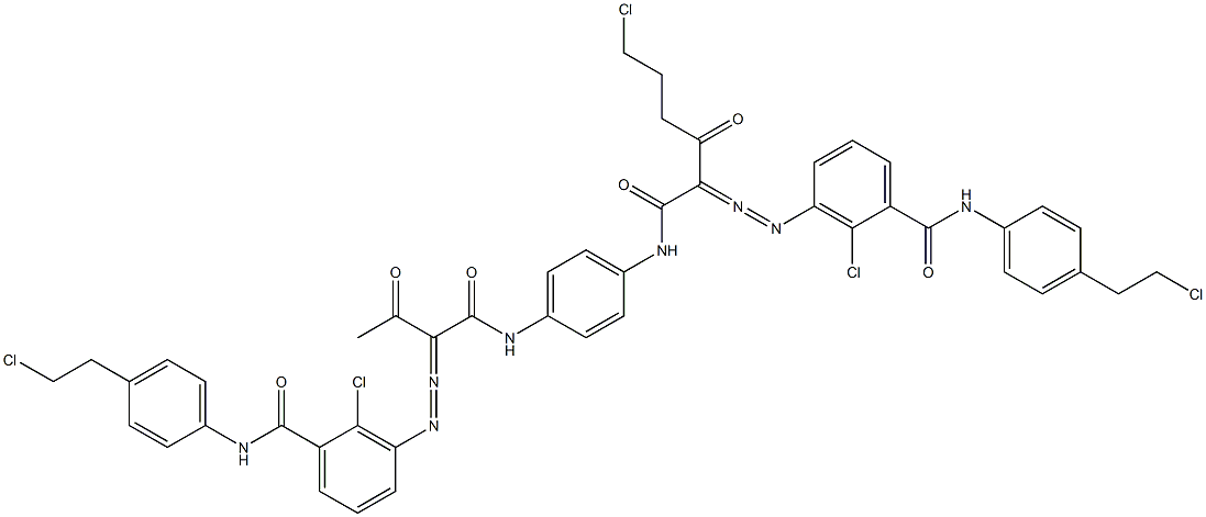 3,3'-[2-(2-クロロエチル)-1,4-フェニレンビス[イミノカルボニル(アセチルメチレン)アゾ]]ビス[N-[4-(2-クロロエチル)フェニル]-2-クロロベンズアミド] 化学構造式
