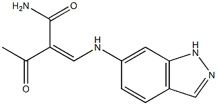 3-オキソ-2-[(Z)-(1H-インダゾール-6-イル)アミノメチレン]ブタンアミド 化学構造式