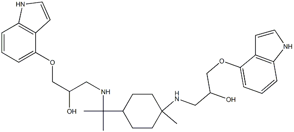 N,N'-ビス[3-(1H-インドール-4-イルオキシ)-2-ヒドロキシプロピル]-p-メンタン-1,8-ジアミン 化学構造式