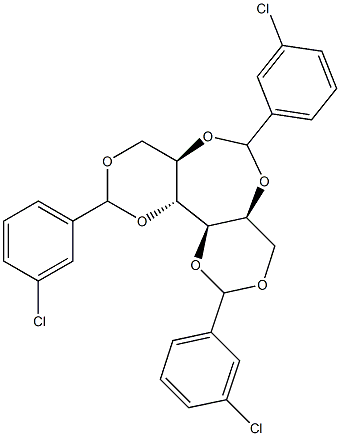 1-O,3-O:2-O,5-O:4-O,6-O-Tris(3-chlorobenzylidene)-D-glucitol 结构式