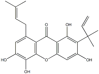 2-(1,1-ジメチル-2-プロペニル)-1,3,5,6-テトラヒドロキシ-8-(3-メチル-2-ブテニル)-9H-キサンテン-9-オン 化学構造式