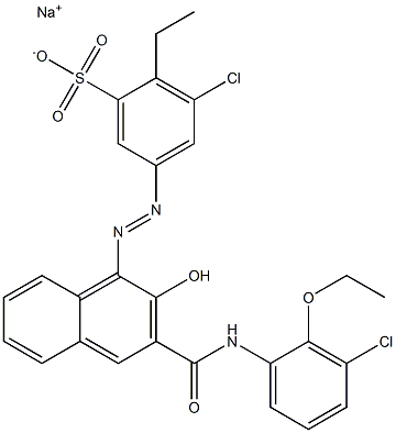 3-クロロ-2-エチル-5-[[3-[[(3-クロロ-2-エトキシフェニル)アミノ]カルボニル]-2-ヒドロキシ-1-ナフチル]アゾ]ベンゼンスルホン酸ナトリウム 化学構造式