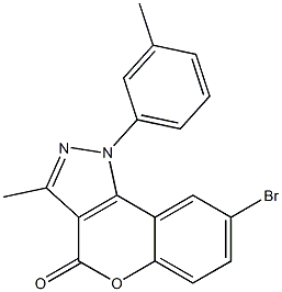 8-Bromo-3-methyl-1-(3-methylphenyl)[1]benzopyrano[4,3-c]pyrazol-4(1H)-one Struktur