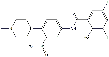 2-Hydroxy-3,5-diiodo-N-[4-(4-methylpiperazin-1-yl)-3-nitrophenyl]benzamide,,结构式