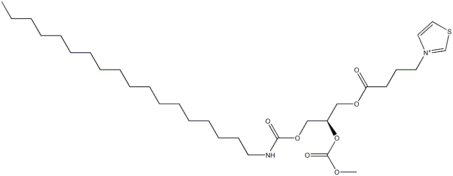 3-[4-[(R)-2-[(Methoxycarbonyl)oxy]-3-[[(octadecylamino)carbonyl]oxy]propyloxy]-4-oxobutyl]thiazol-3-ium Struktur