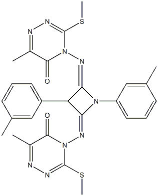 1,3-Bis(3-methylphenyl)-2,4-bis[(4,5-dihydro-6-methyl-3-methylthio-5-oxo-1,2,4-triazin)-4-ylimino]azetidine Structure