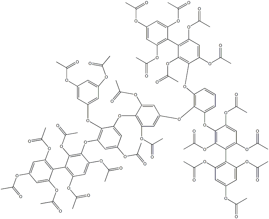 1,3-Bis[(2,2',4,4',6,6'-hexaacetoxy-1,1'-biphenyl-3-yl)oxy]-2-[4-[3-[(2,2',4,4',6,6'-hexaacetoxy-1,1'-biphenyl-3-yl)oxy]-2-(3,5-diacetoxyphenoxy)-5-acetoxyphenoxy]-3,5-diacetoxyphenoxy]benzene 结构式