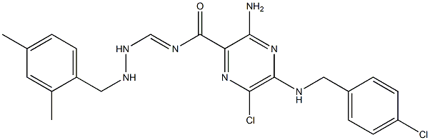 6-Chloro-5-[(4-chlorobenzyl)amino]-2-[[(2,4-dimethylbenzylamino)aminomethylene]carbamoyl]pyrazin-3-amine Struktur