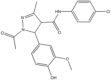 N-(4-クロロフェニル)-5-(3-メトキシ-4-ヒドロキシフェニル)-1-アセチル-4,5-ジヒドロ-3-メチル-1H-ピラゾール-4-カルボアミド 化学構造式