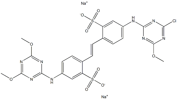 4-(4-クロロ-6-メトキシ-1,3,5-トリアジン-2-イルアミノ)-4'-(4,6-ジメトキシ-1,3,5-トリアジン-2-イルアミノ)-2,2'-スチルベンジスルホン酸ジナトリウム 化学構造式