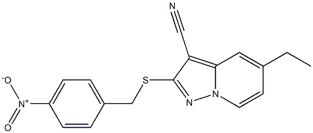2-[[(4-ニトロフェニル)メチル]チオ]-5-エチル-ピラゾロ[1,5-a]ピリジン-3-カルボニトリル 化学構造式