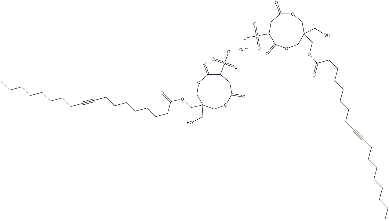 Bis[1-[[(1-oxo-9-octadecyn-1-yl)oxy]methyl]-1-(hydroxymethyl)-4,7-dioxo-3,8-dioxacyclononane-6-sulfonic acid]calcium salt 结构式