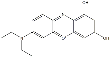 7-(Diethylamino)-1,3-dihydroxyphenoxazin-5-ium,,结构式