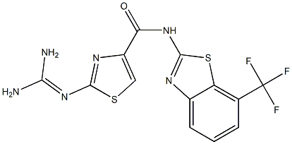 2-(Diaminomethyleneamino)-N-(7-trifluoromethyl-2-benzothiazolyl)thiazole-4-carboxamide Struktur
