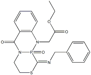 [9-(Ethoxycarbonylmethyl)-1-(benzylimino)-1,2,3,4,4a,9a-hexahydro-2-thia-4a,9-diaza-9a-phosphaanthracen-10(9H)-one]9a-oxide Structure