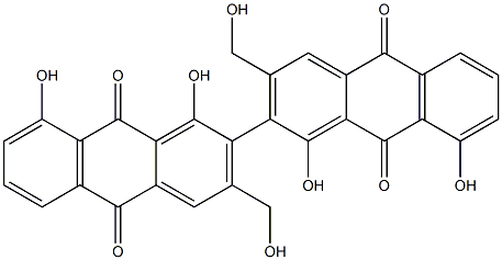 1,1',8,8'-Tetrahydroxy-3,3'-bis(hydroxymethyl)[2,2'-bianthracene]-9,9',10,10'-tetrone 结构式