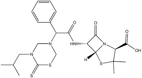 6-[2-Phenyl-2-[(3-isobutyl-2-thioxo-3,4,5,6-tetrahydro-2H-1,3,5-thiadiazin)-5-yl]acetylamino]penicillanic acid 结构式