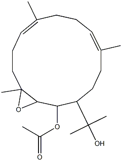 Acetic acid (6E,10E)-2,3-epoxy-14-(1-hydroxy-1-methylethyl)-3,7,11-trimethyl-6,10-cyclotetradecadien-1-yl ester Structure