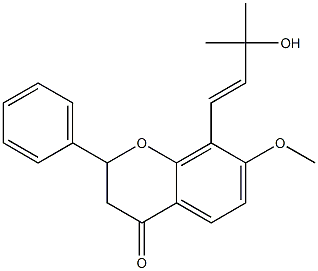 2,3-ジヒドロ-8-(3-ヒドロキシ-3-メチル-1-ブテニル)-7-メトキシ-2-フェニル-4H-1-ベンゾピラン-4-オン 化学構造式