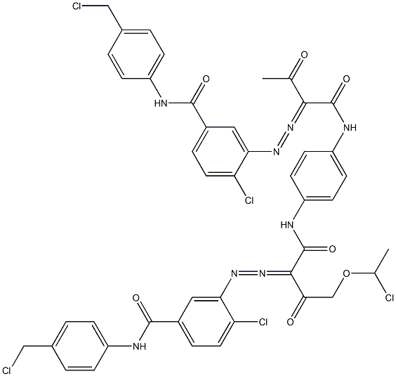 3,3'-[2-[(1-Chloroethyl)oxy]-1,4-phenylenebis[iminocarbonyl(acetylmethylene)azo]]bis[N-[4-(chloromethyl)phenyl]-4-chlorobenzamide],,结构式