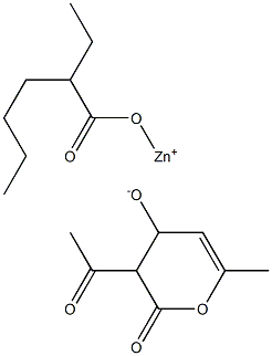 2-エチルヘキサノイルオキシ亜鉛3-アセチル-6-メチル-2-オキソ-3,4-ジヒドロ-2H-ピラン-4-オラート 化学構造式