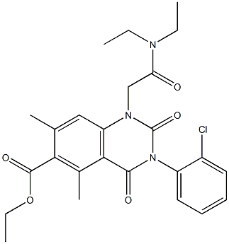1,2,3,4-テトラヒドロ-3-(2-クロロフェニル)-1-(2-ジエチルアミノ-2-オキソエチル)-5,7-ジメチル-2,4-ジオキソキナゾリン-6-カルボン酸エチル 化学構造式