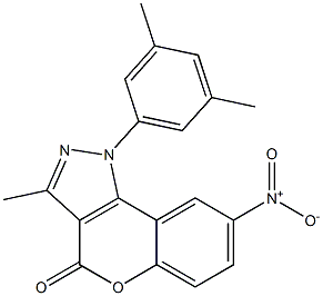 8-Nitro-3-methyl-1-(3,5-dimethylphenyl)[1]benzopyrano[4,3-c]pyrazol-4(1H)-one,,结构式