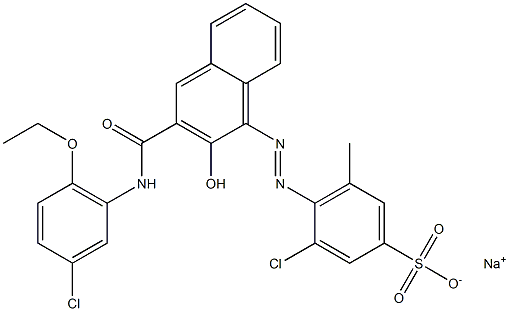 3-クロロ-5-メチル-4-[[3-[[(3-クロロ-6-エトキシフェニル)アミノ]カルボニル]-2-ヒドロキシ-1-ナフチル]アゾ]ベンゼンスルホン酸ナトリウム 化学構造式
