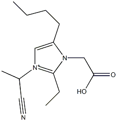 3-(1-Cyanoethyl)-2-ethyl-5-butyl-1-(carboxymethyl)-1H-imidazol-3-ium 结构式