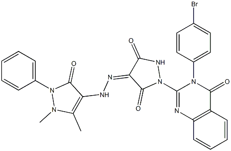 3-(4-Bromophenyl)-2-[3,5-dioxo-4-[[(1,5-dimethyl-2,3-dihydro-2-phenyl-3-oxo-1H-pyrazol)-4-yl]aminoimino]pyrazolidin-1-yl]quinazolin-4(3H)-one 结构式